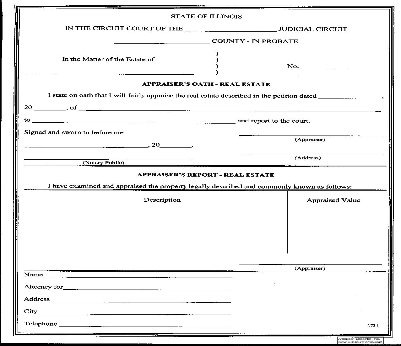 Appraisers Oath-Real Estate {172I} | Pdf Fpdf Doc Docx | Illinois