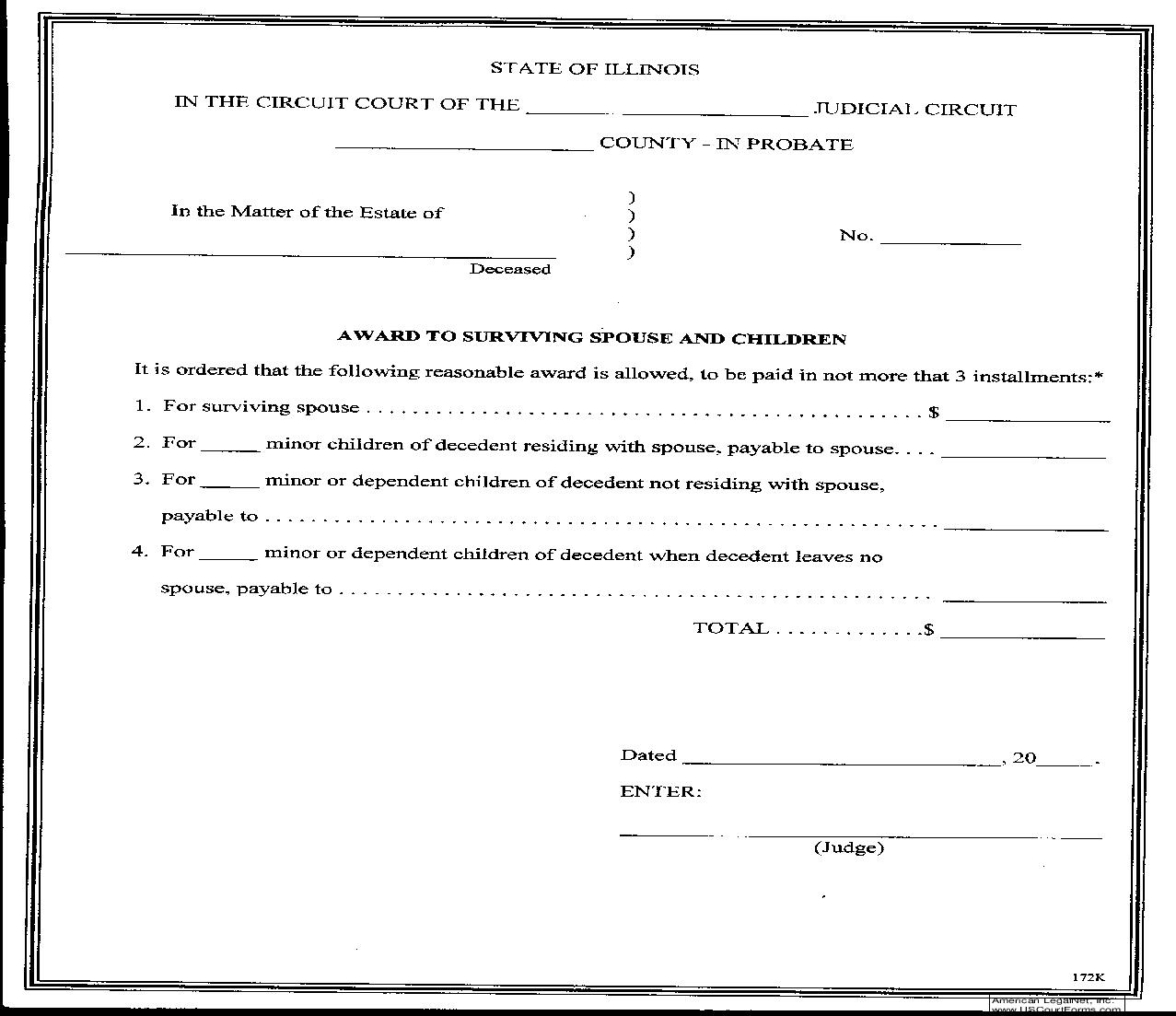 Award To Surviving Spouse And Children {172K} | Pdf Fpdf Doc Docx | Illinois