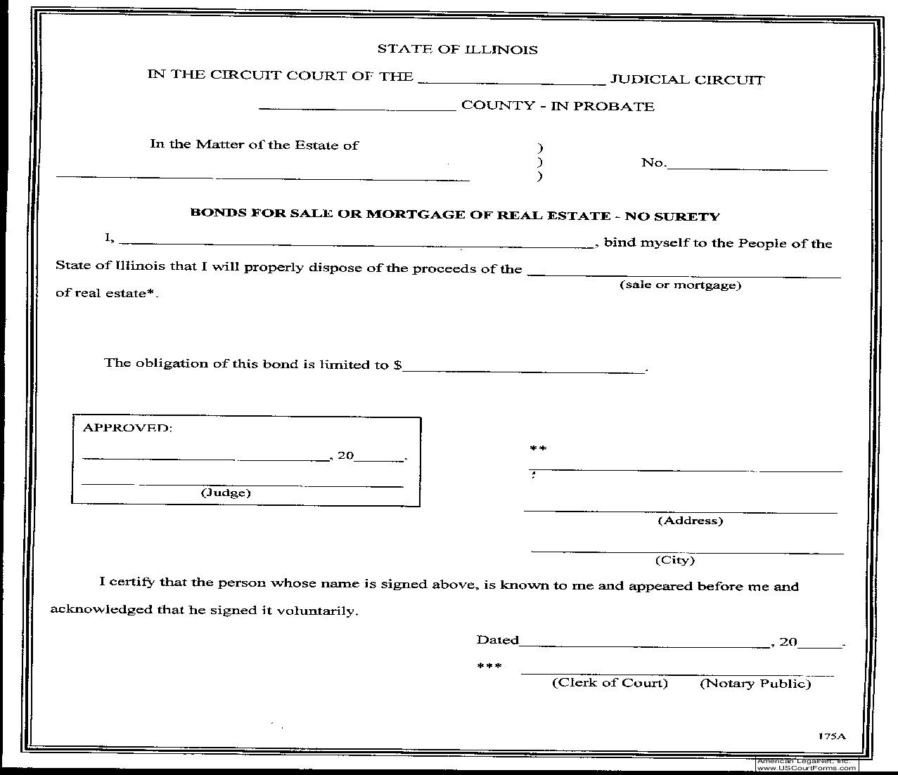 Bond For Sale Or Mortgage Of Real Estate-No Surety {175A} | Pdf Fpdf Doc Docx | Illinois