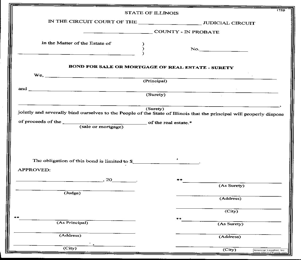 Bond For Sale Or Mortgage Of Real Estate-Surety {175B} | Pdf Fpdf Doc Docx | Illinois