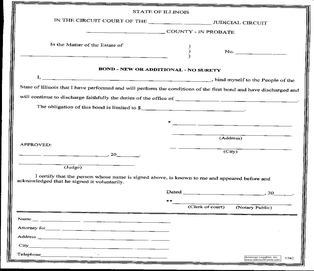 Bond-New Or Additional-No Surety {174C} | Pdf Fpdf Doc Docx | Illinois