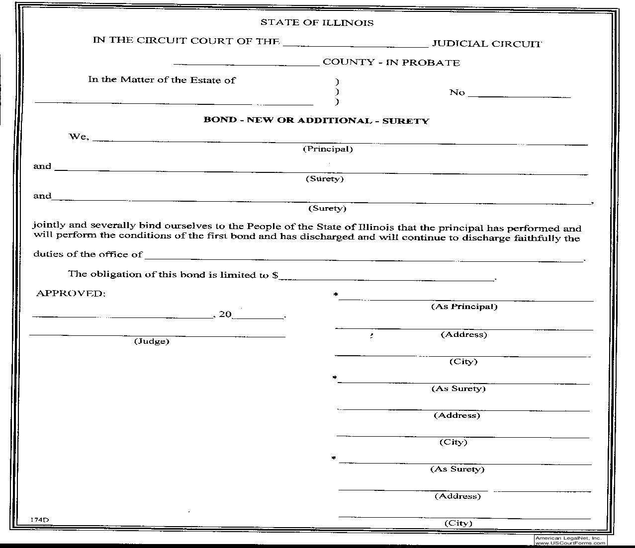 Bond-New Or Additional-Surety {174D} | Pdf Fpdf Doc Docx | Illinois