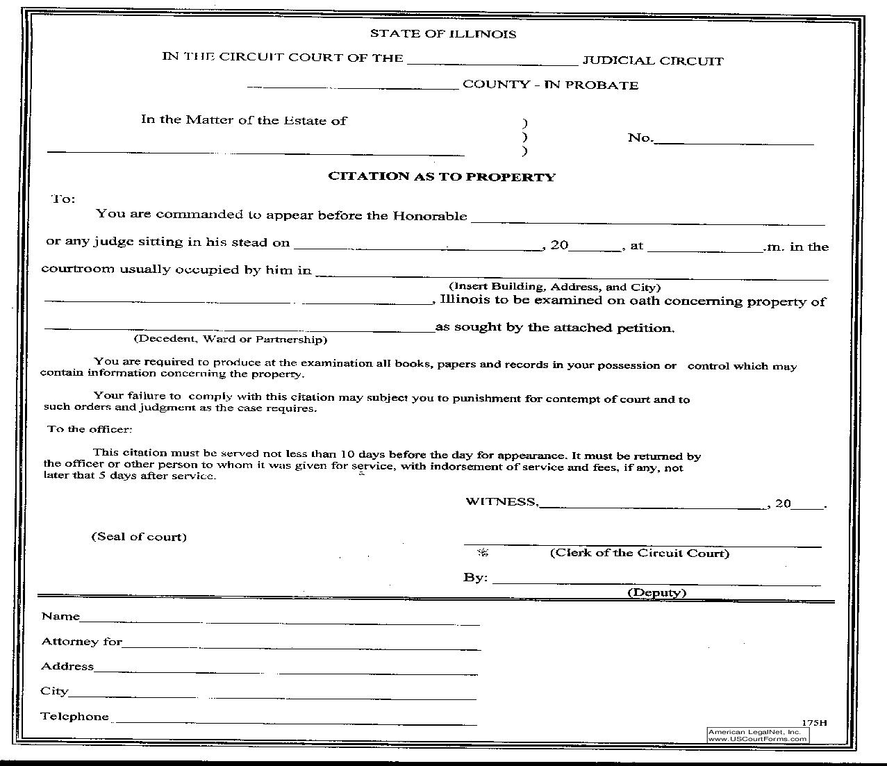 Citation As To Property {175H} | Pdf Fpdf Doc Docx | Illinois