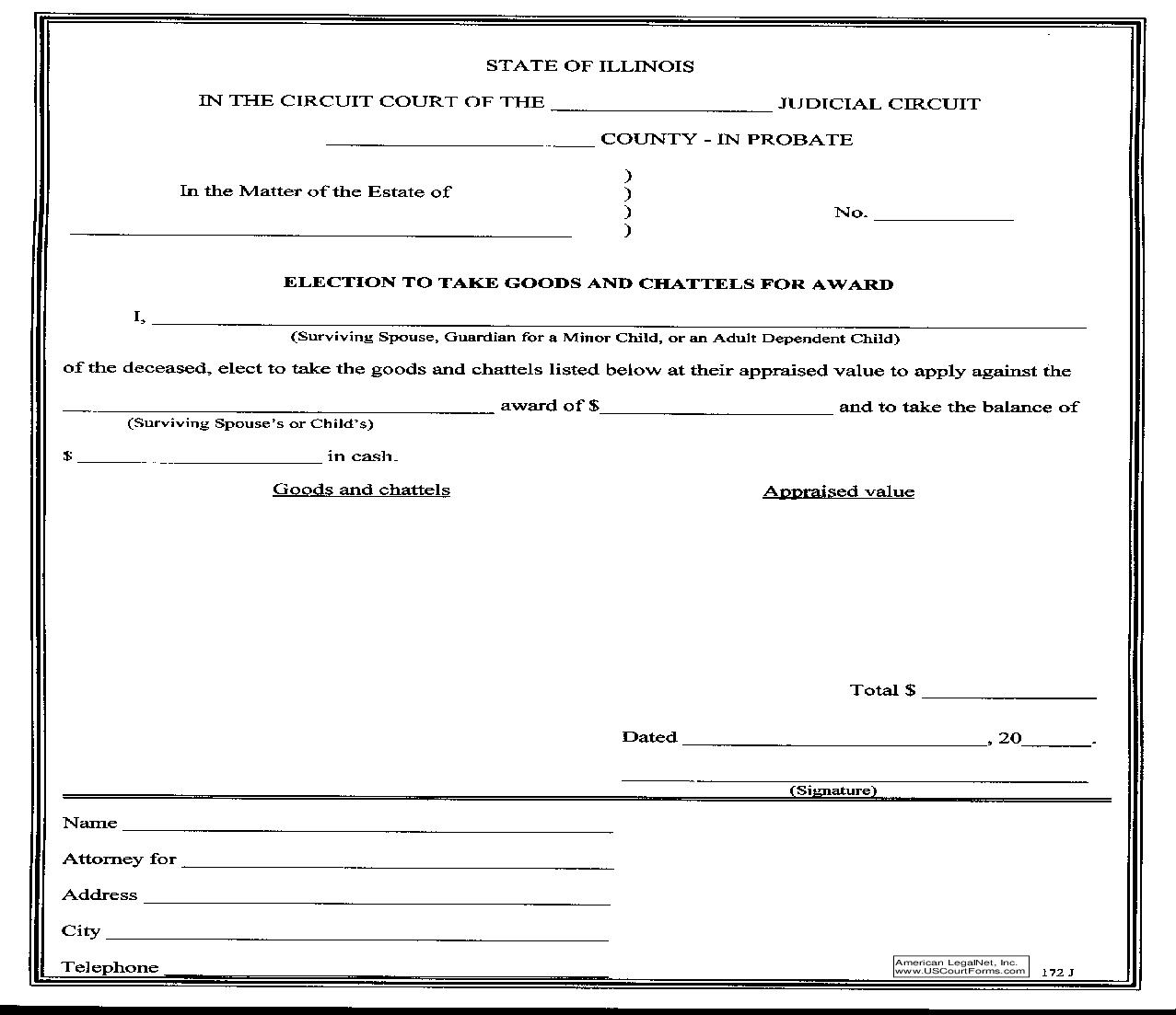 Election To Take Goods And Chattels For Award {172J} | Pdf Fpdf Doc Docx | Illinois