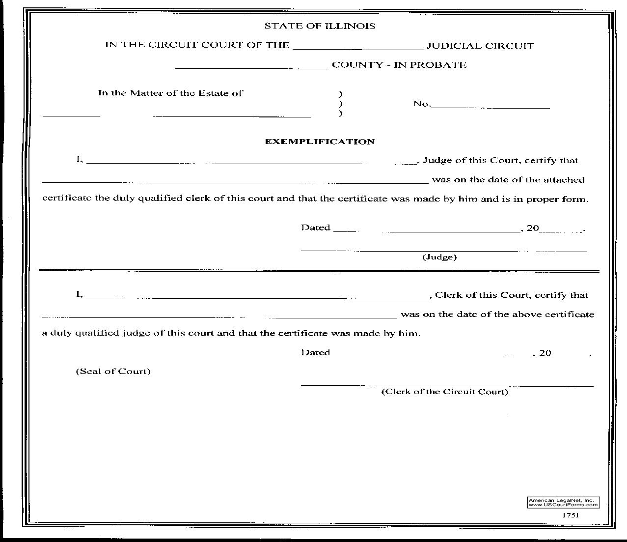 Exemplification {175I} | Pdf Fpdf Doc Docx | Illinois
