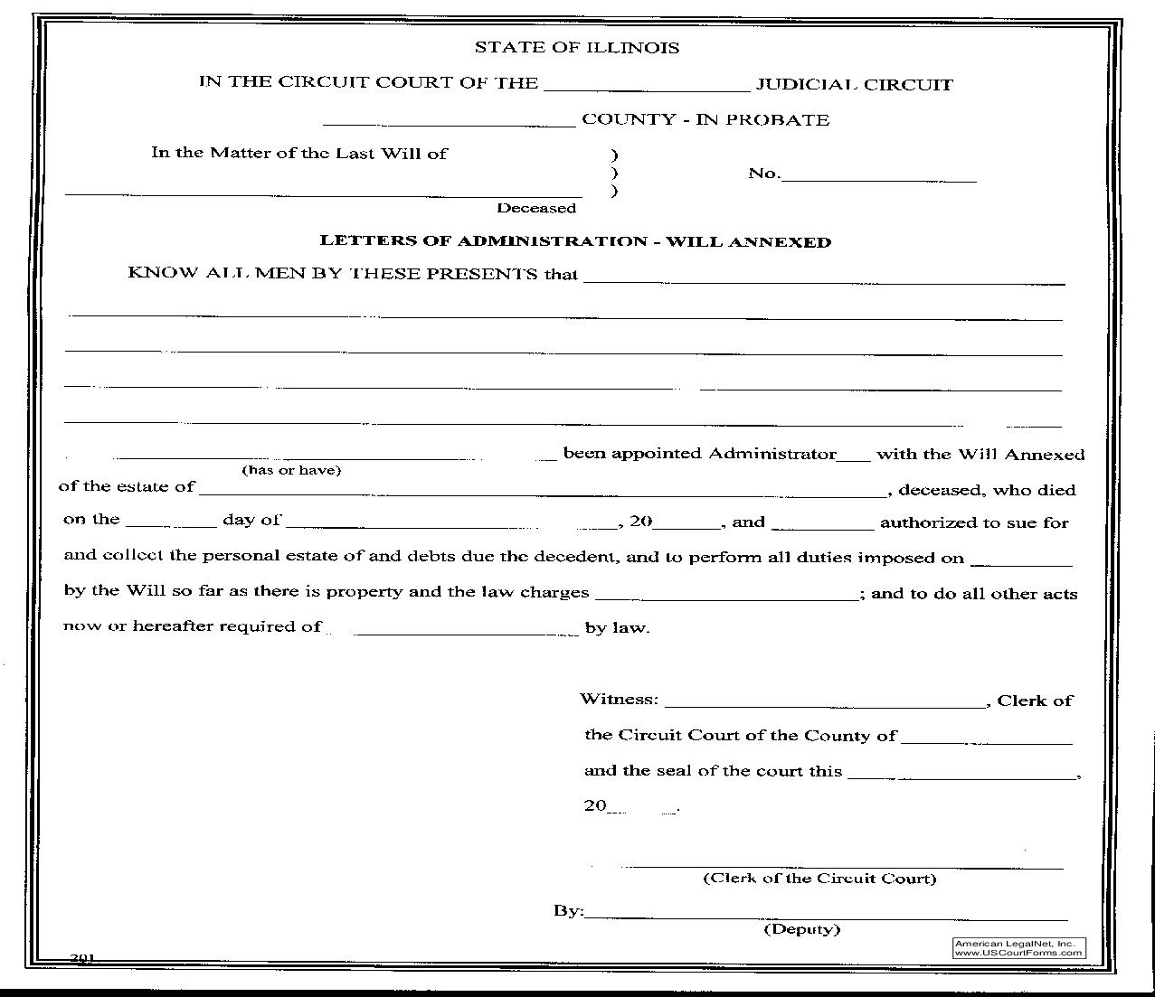 Letters Of Administration-Will Annexed {201} | Pdf Fpdf Doc Docx | Illinois