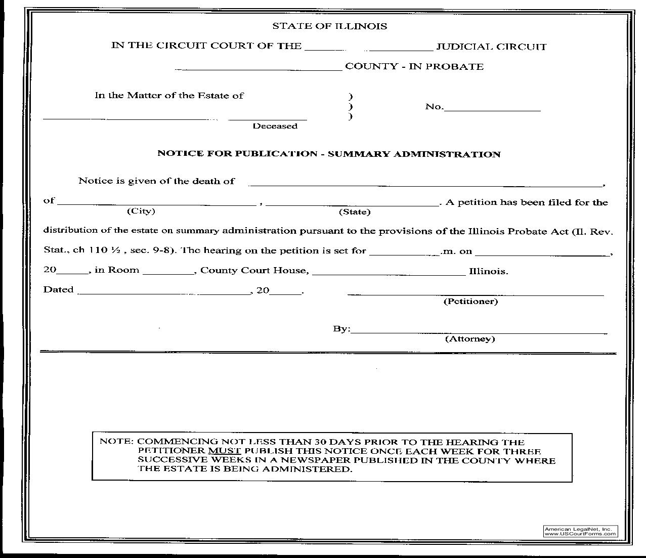 Notice For Publication-Summary Administration | Pdf Fpdf Doc Docx | Illinois