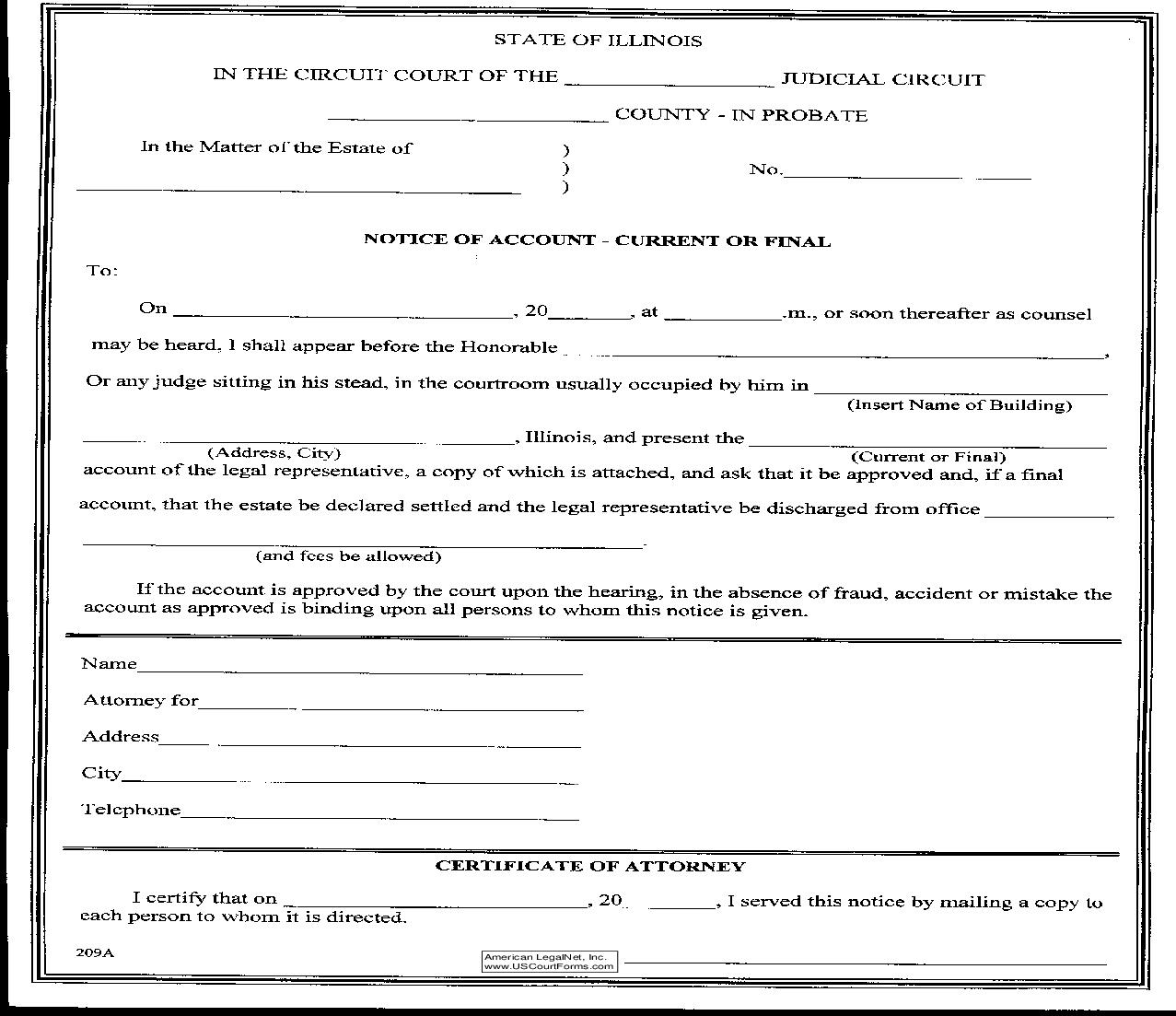 Notice Of Account-Current Or Final {209A} | Pdf Fpdf Doc Docx | Illinois