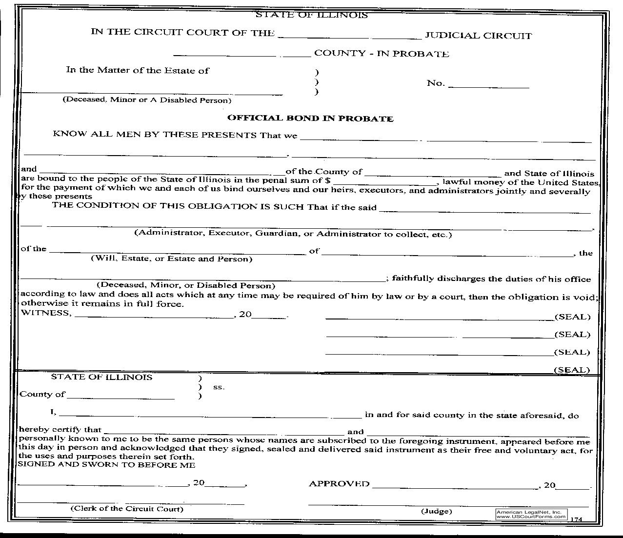 Official Bond In Probate {174} | Pdf Fpdf Doc Docx | Illinois