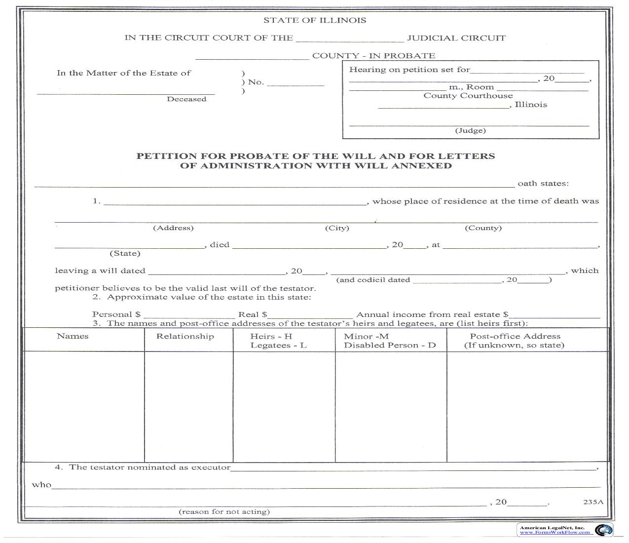 Petition For Probate Of The Will And For Letters Of Administration With Will Annexed | Pdf Fpdf Doc Docx | Illinois