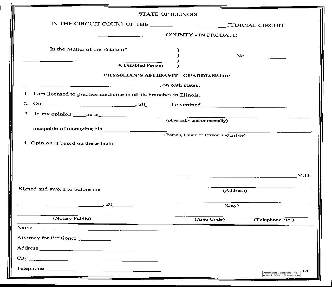 Physicians Affidavit-Guardianship {170} | Pdf Fpdf Doc Docx | Illinois