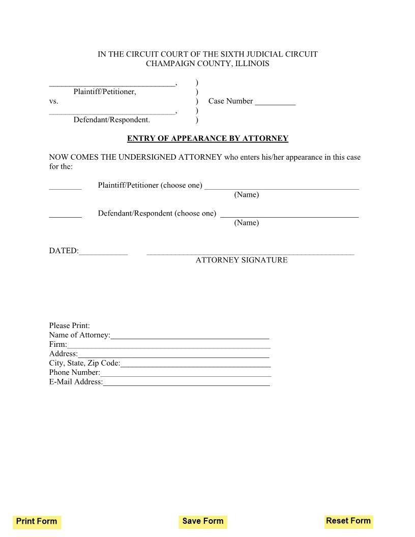Entry Of Appearance By Attorney | Pdf Fpdf Docx | Illinois