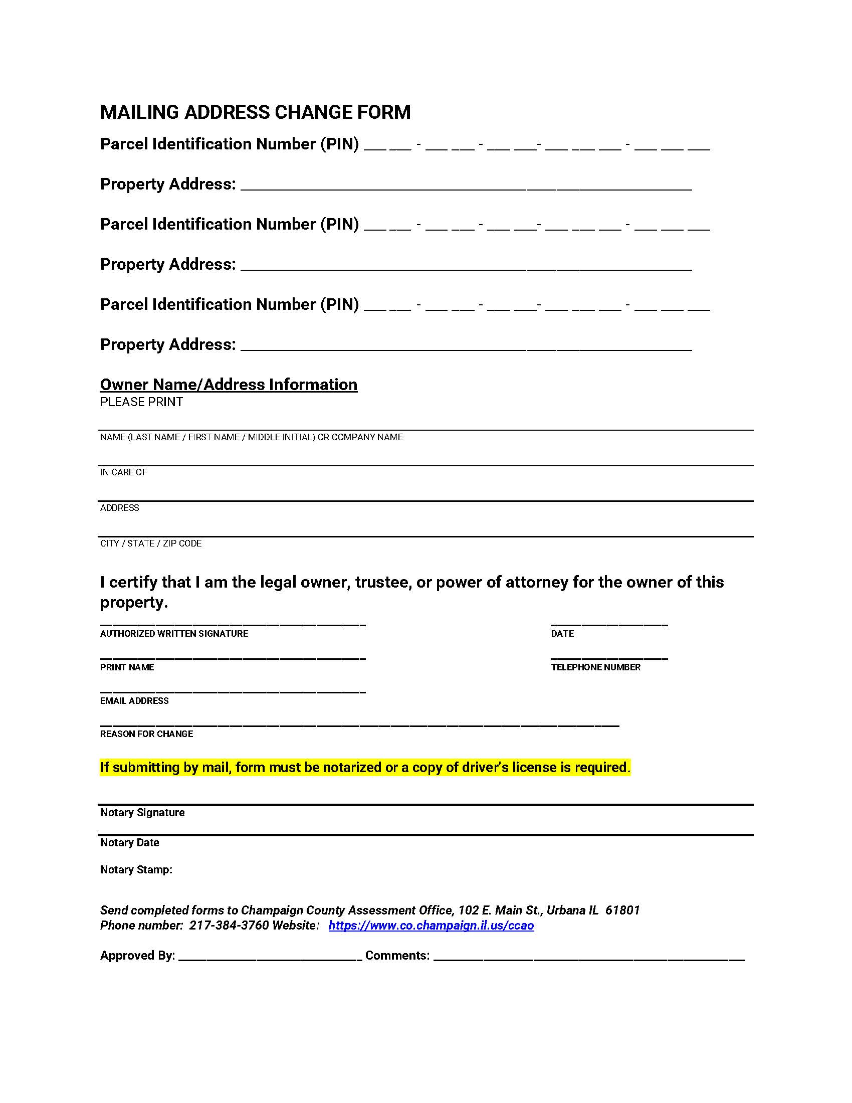 Mailing Address Change Form (Assessor) | Pdf Fpdf Docx | Illinois