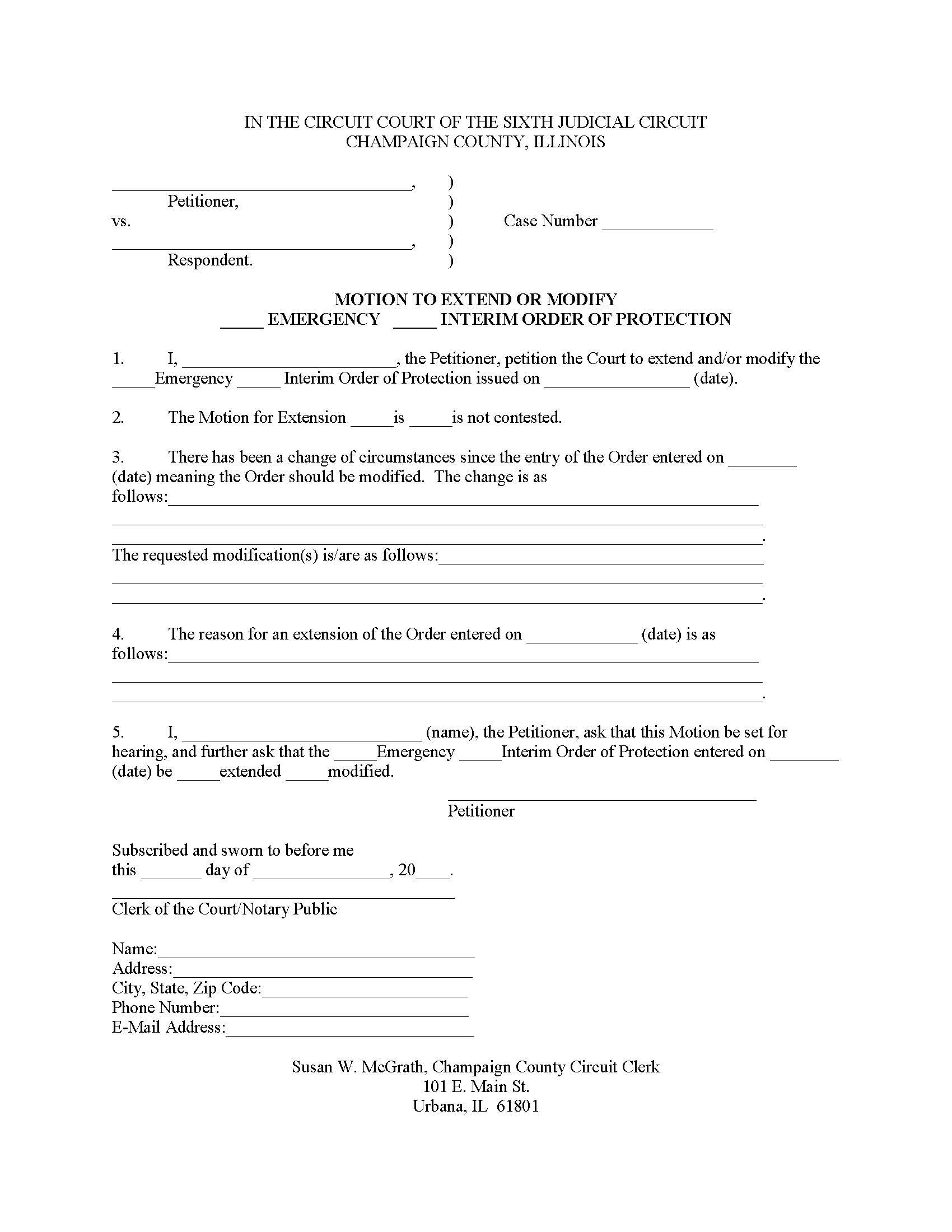 Motion To Extend Or Modify Emergency-Interim Order Of Protection | Pdf Fpdf Docx | Illinois