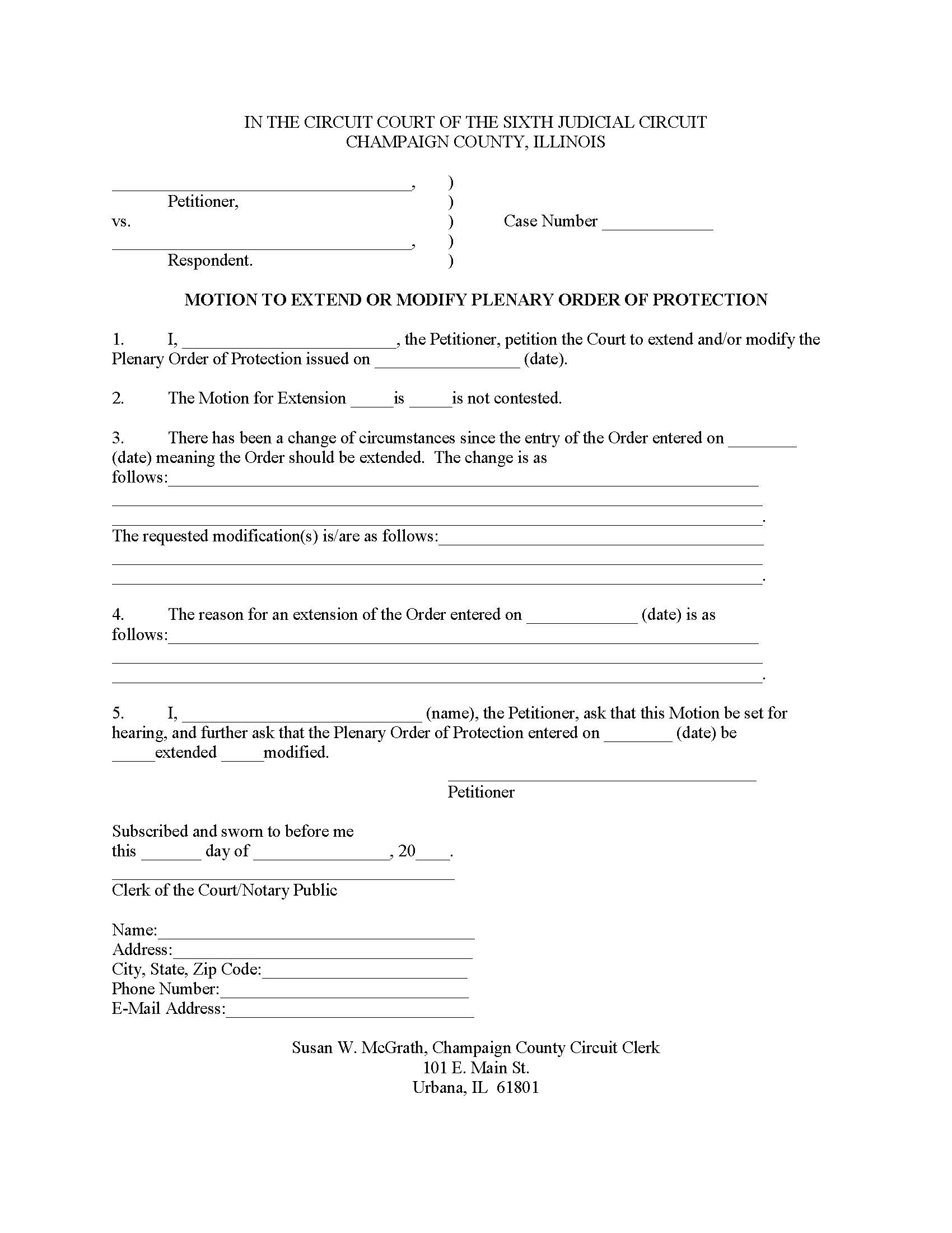 Motion To Extend Or Modify Plenary Order Of Protection | Pdf Fpdf Docx | Illinois