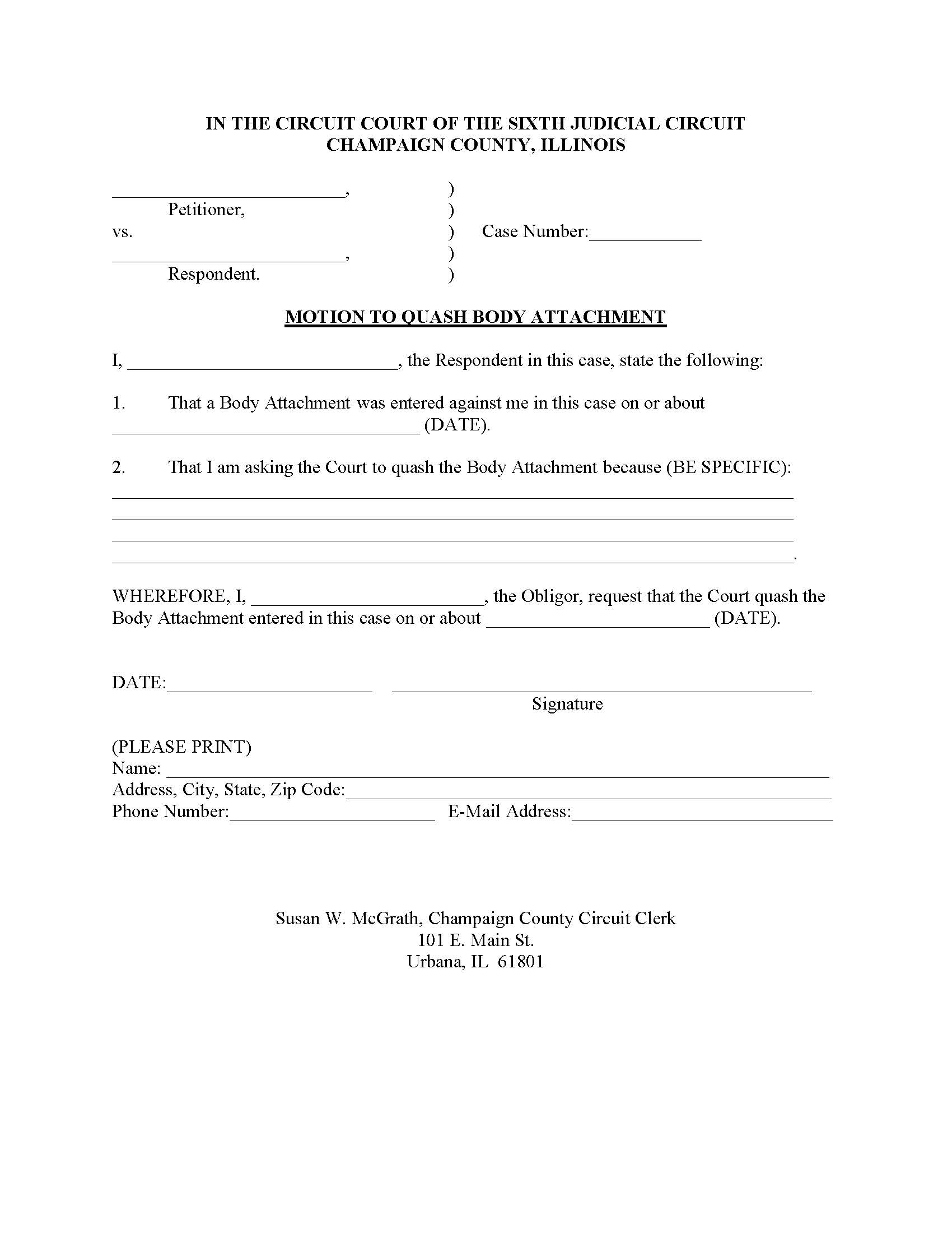 Motion To Quash Body Attachment | Pdf Fpdf Docx | Illinois