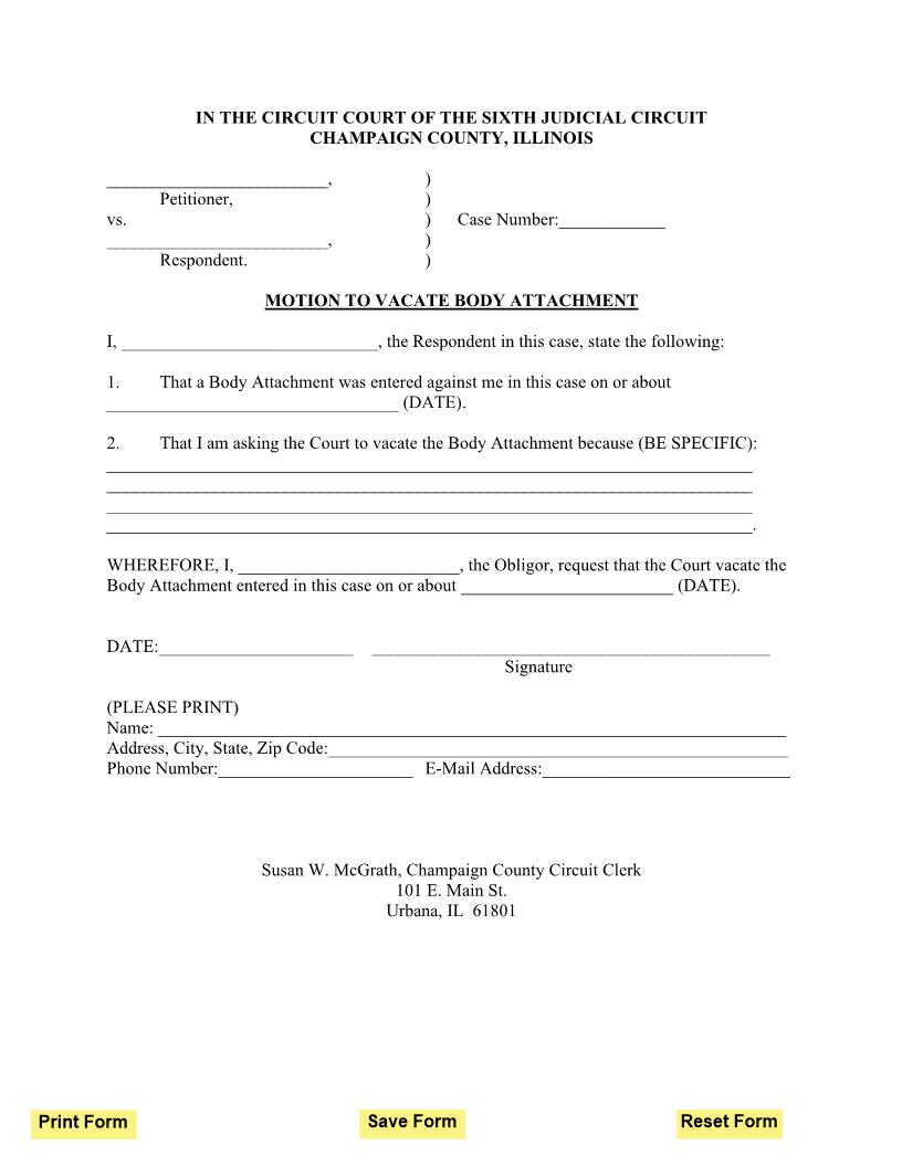 Motion To Vacate Body Attachment | Pdf Fpdf Docx | Illinois