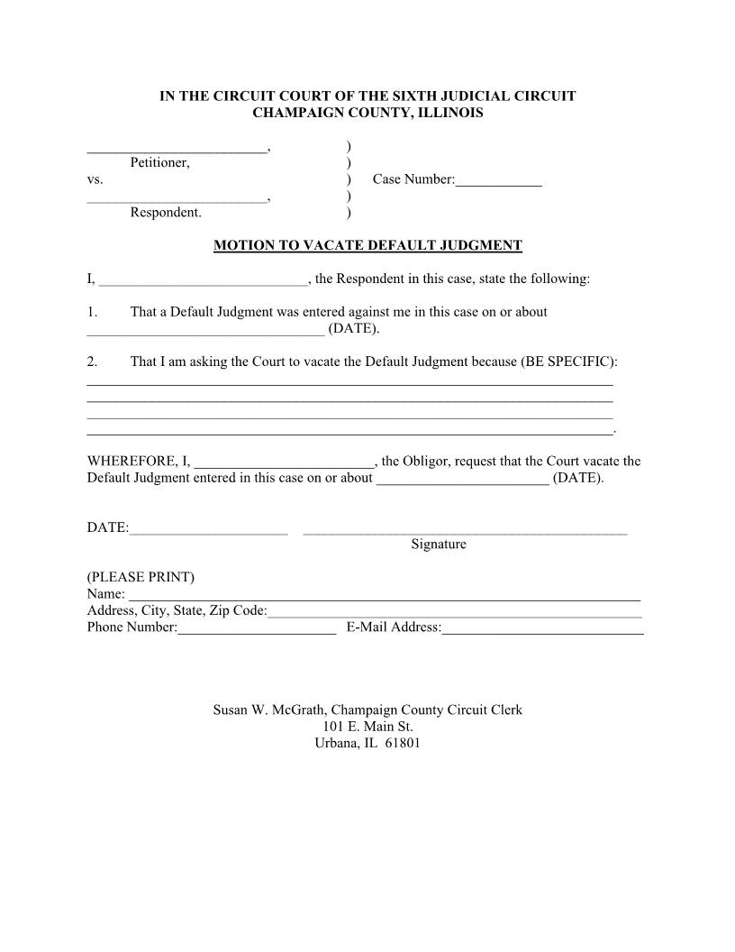Motion To Vacate Default Judgment | Pdf Fpdf Docx | Illinois