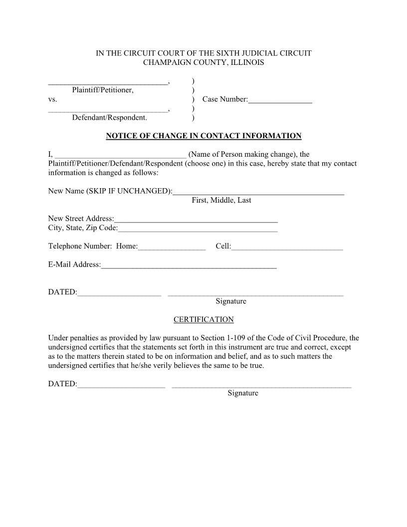 Notice Of Change In Contact Information | Pdf Fpdf Docx | Illinois