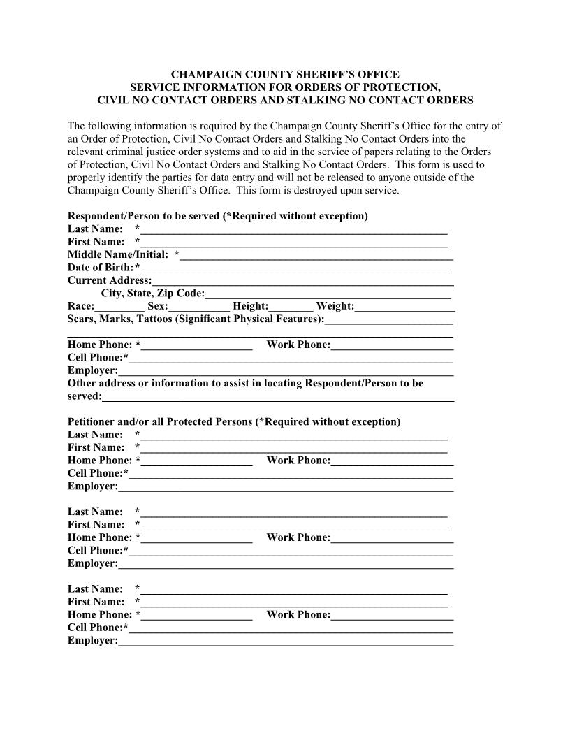 Sheriffs Office Service Information For DV Orders | Pdf Fpdf Docx | Illinois