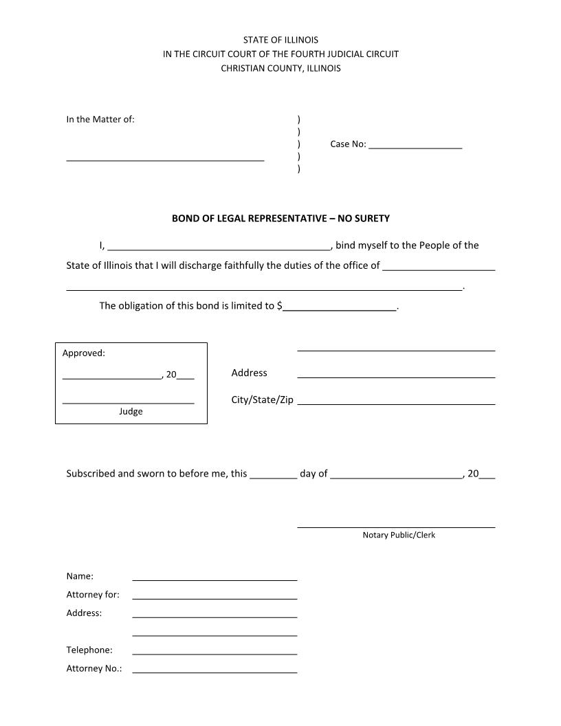 Bond Of Legal Representative (Guardianship) No Surety | Pdf Fpdf Docx | Illinois