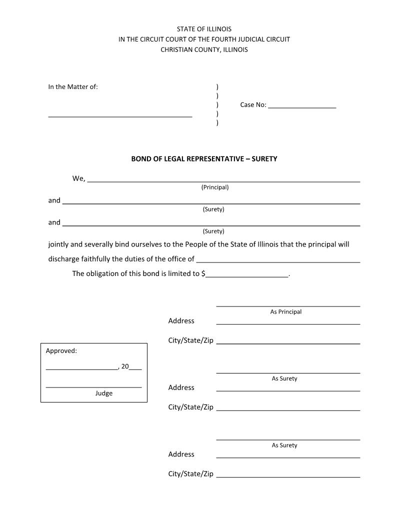 Bond Of Legal Representative (Guardianship) Surety | Pdf Fpdf Docx | Illinois