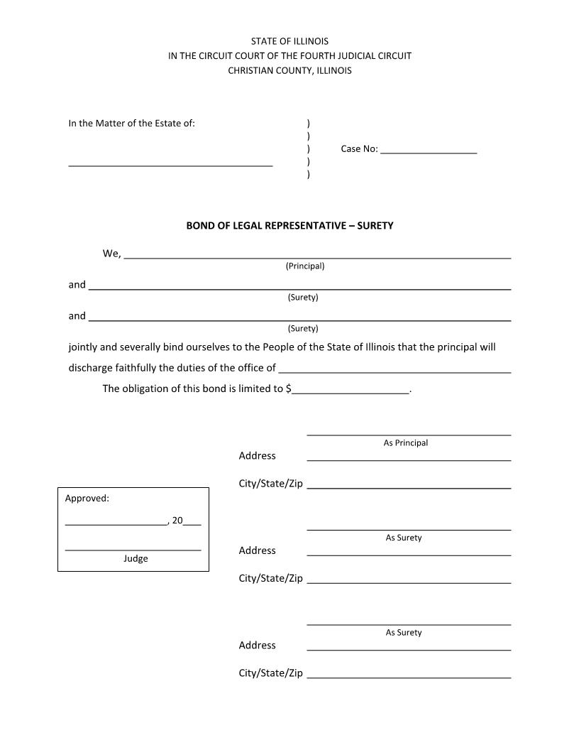 Bond Of Legal Representative (Probate) Surety | Pdf Fpdf Docx | Illinois