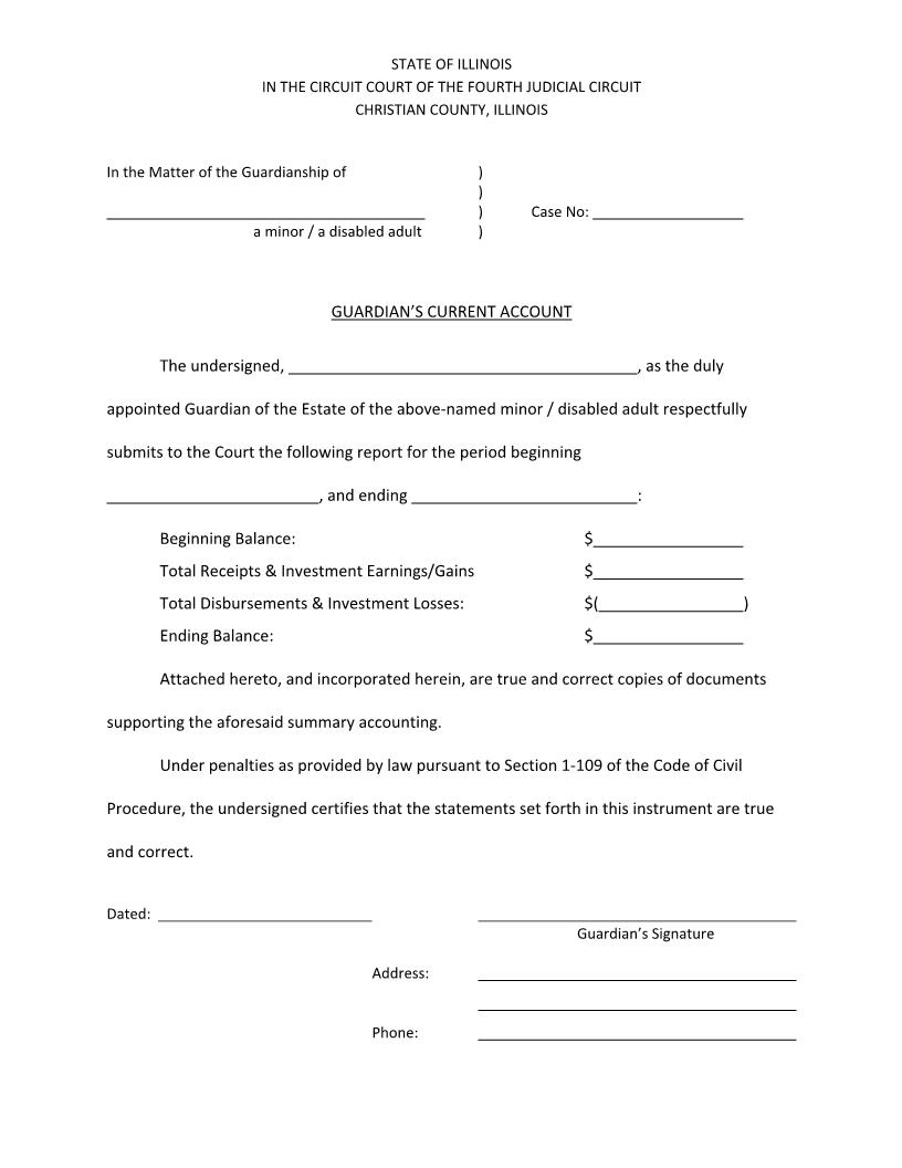 Guardians Current Account (Minor Or Disabled Adult) | Pdf Fpdf Docx | Illinois