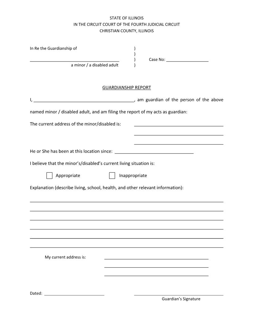 Guardianship Report (Minor Or Disabled Adult) | Pdf Fpdf Docx | Illinois