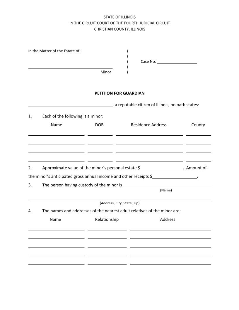 Petition For Appointment Of Guardian For Minor(s) | Pdf Fpdf Doc Docx | Illinois