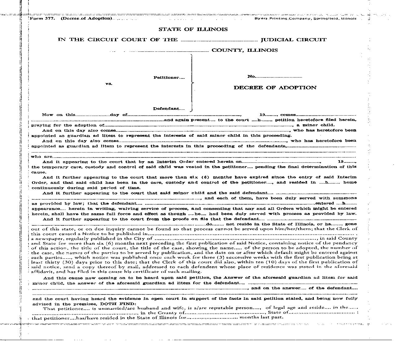 Decree Of Adoption {377} |  | Illinois