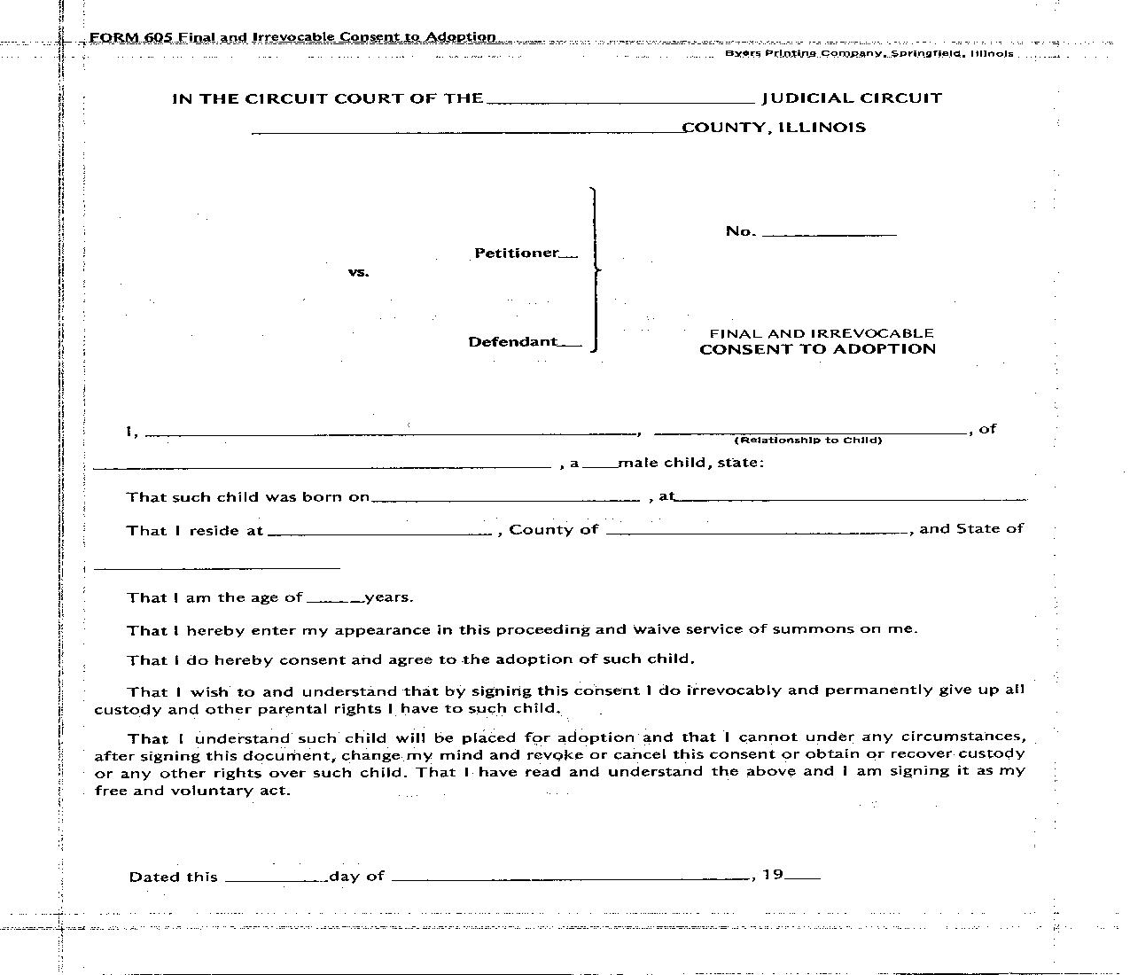 Final Irrevocable Consent to Adoption {605} |  | Illinois