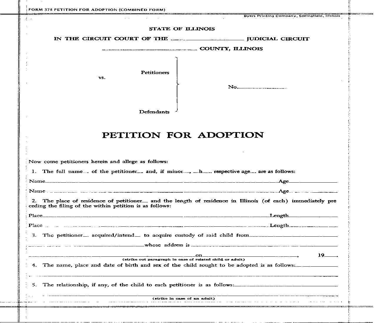 Petition For Adoption {375} |  | Illinois