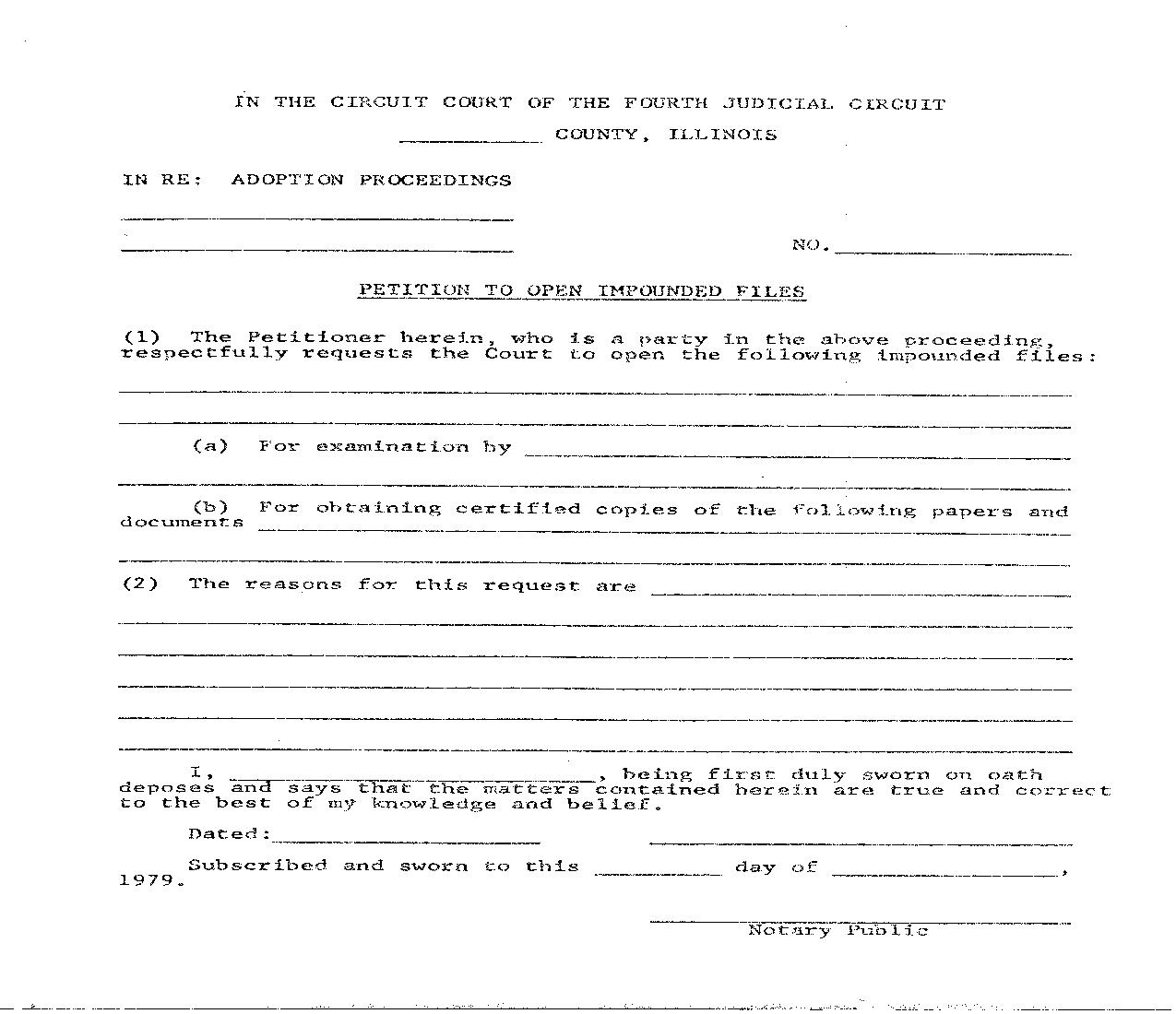 Petition To Open Impounded Files |  | Illinois