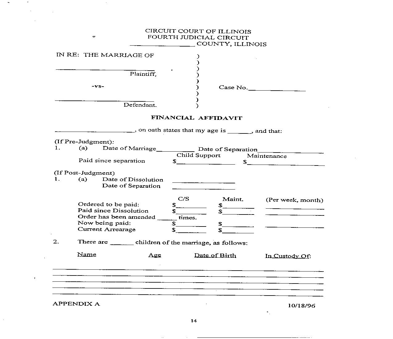 Financial Affidavit |  | Illinois