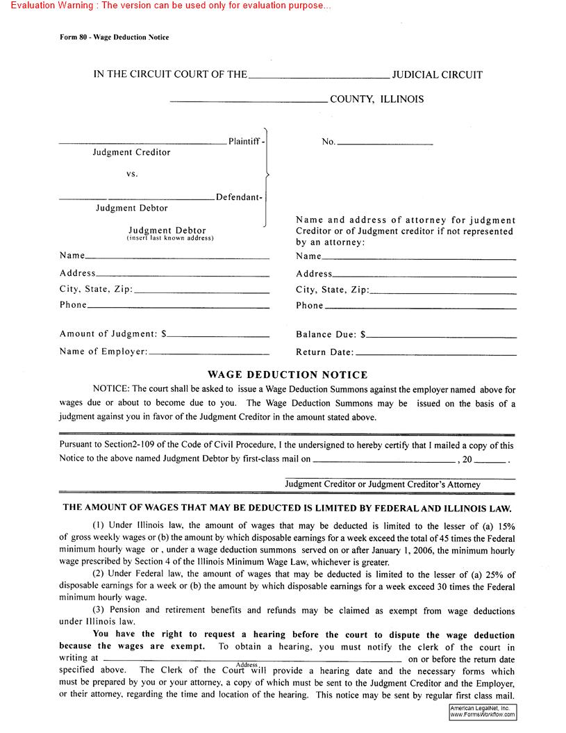 Wage Deduction Notice {80} |  | Illinois
