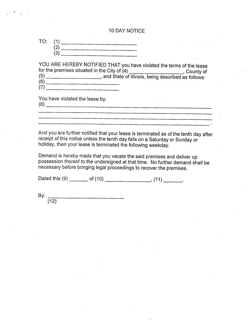 10 Day Notice With Proof Of Service | Pdf Fpdf Docx | Illinois