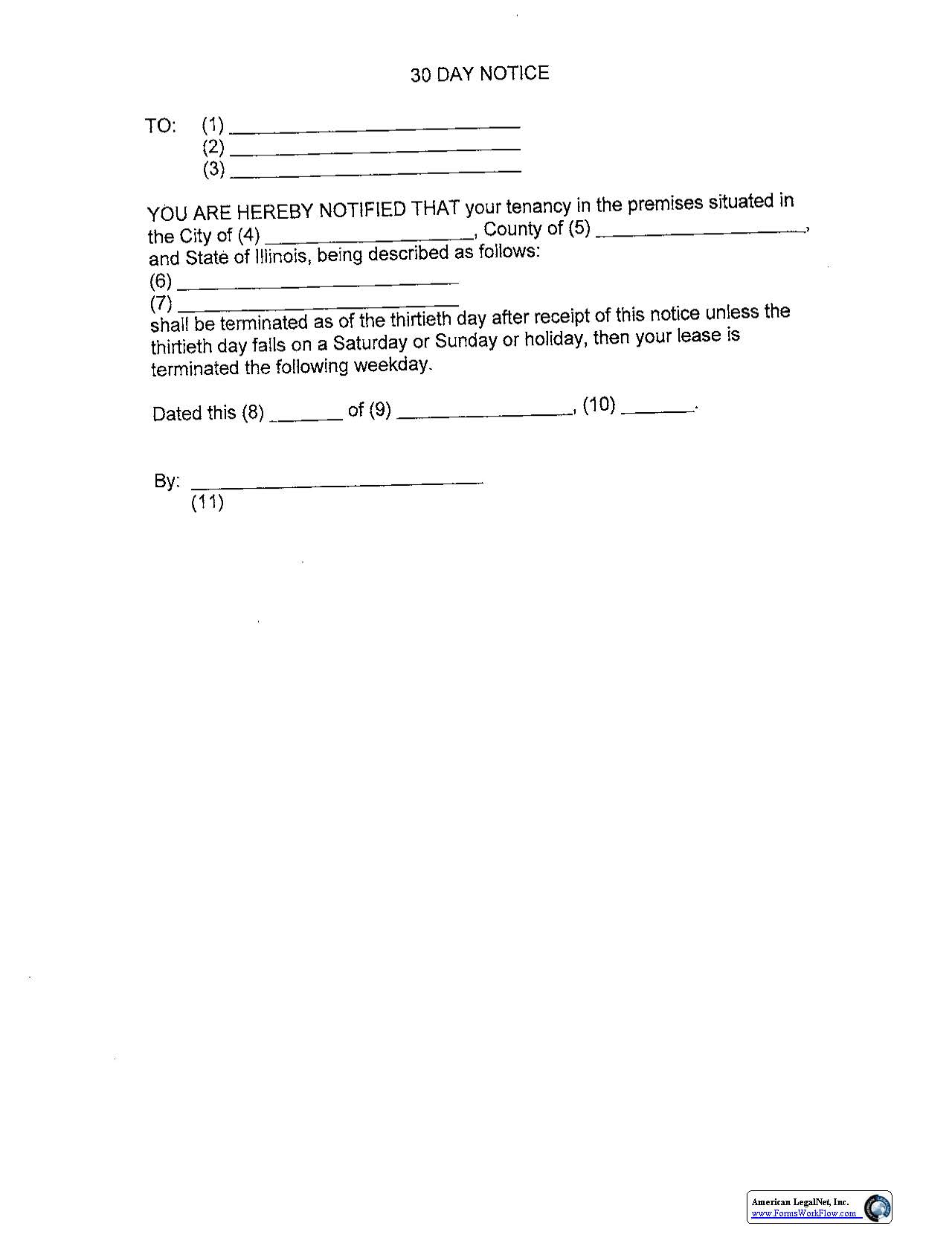 30 Day Notice With Proof Of Service | Pdf Fpdf Docx | Illinois