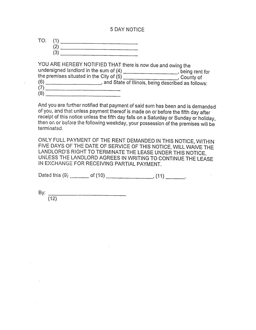 5 Day Notice With Proof Of Service | Pdf Fpdf Docx | Illinois