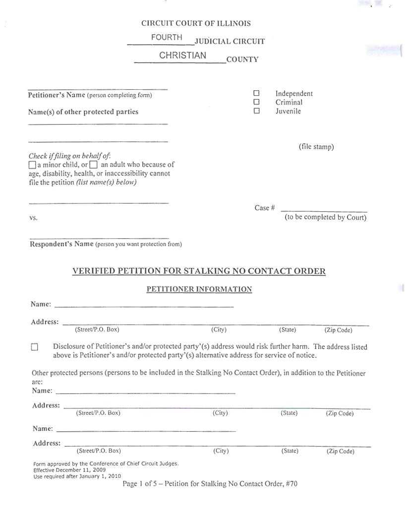 Petition For Stalking No Contact Order | Pdf Fpdf Docx | Illinois