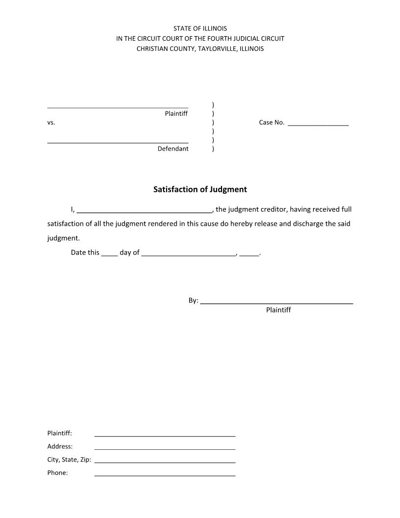 Satisfaction Of Judgment | Pdf Fpdf Docx | Illinois