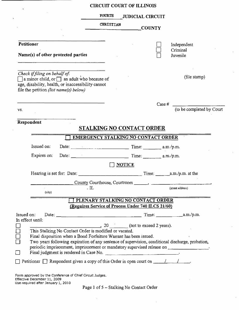 Stalking No Contact Order | Pdf Fpdf Docx | Illinois
