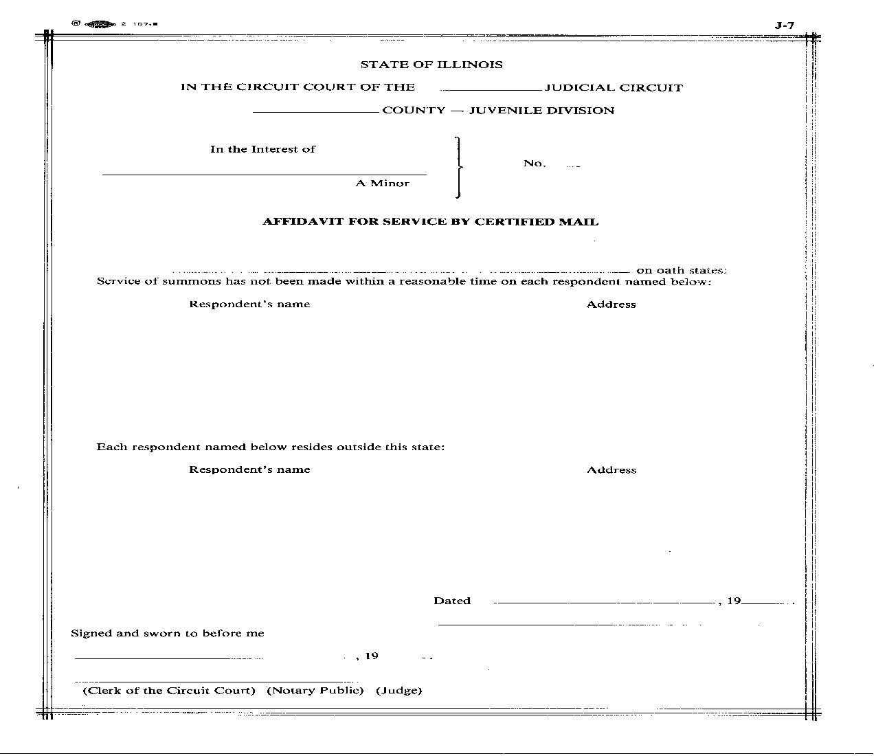 Affidavit For Service By Certified Mail {J-7} |  | Illinois