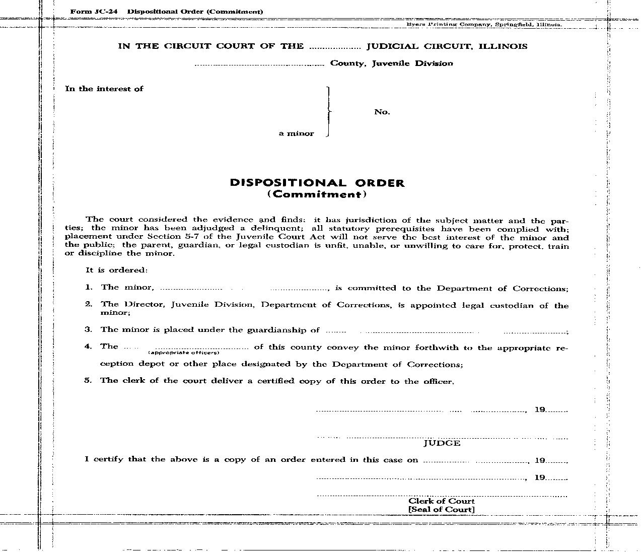 Dispositional Order Commitment Minor {JC-24} |  | Illinois