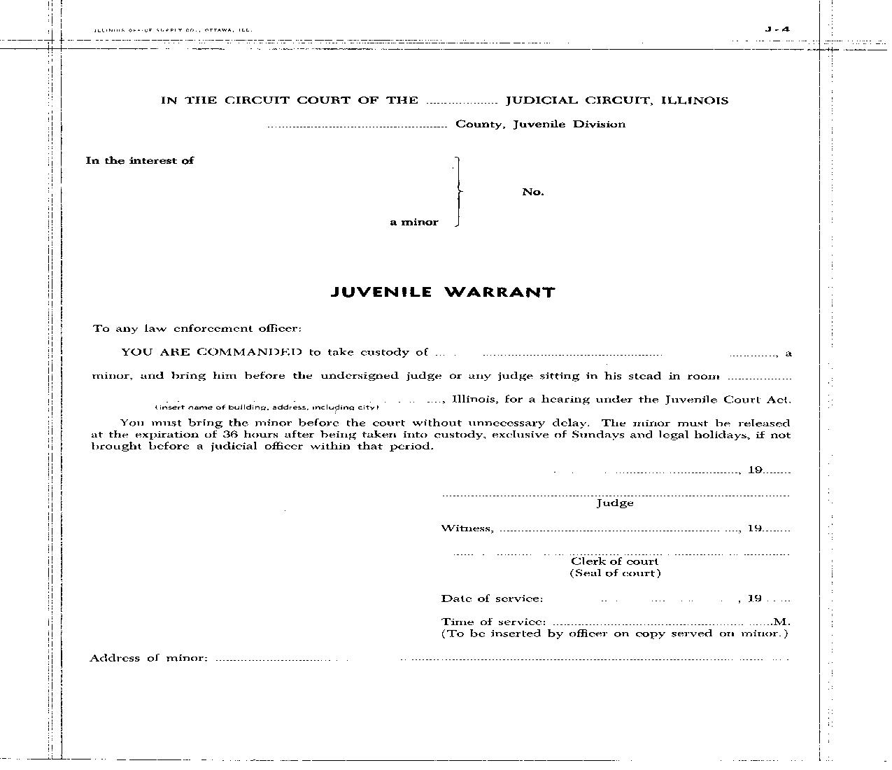 Juvenile Warrant Minor {J-4} |  | Illinois