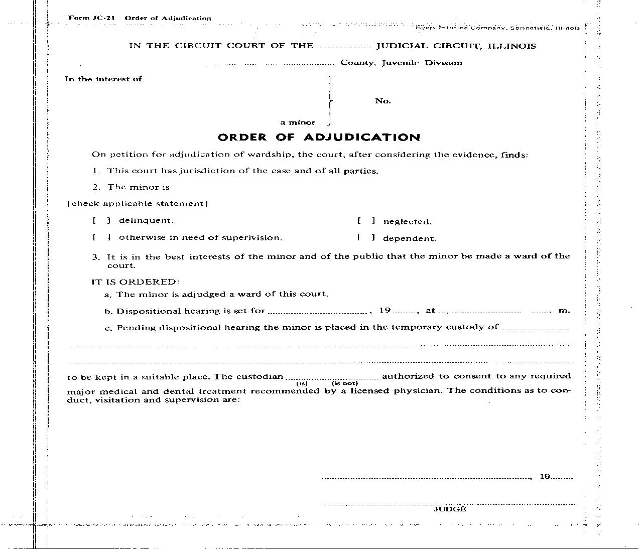 Order Of Adjudication {JC-21} |  | Illinois