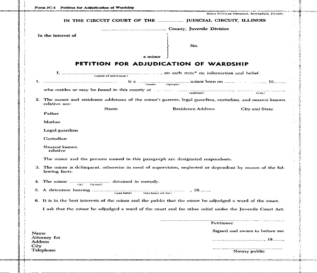 Petition For Adjudication Of Wardship {JC-1} |  | Illinois