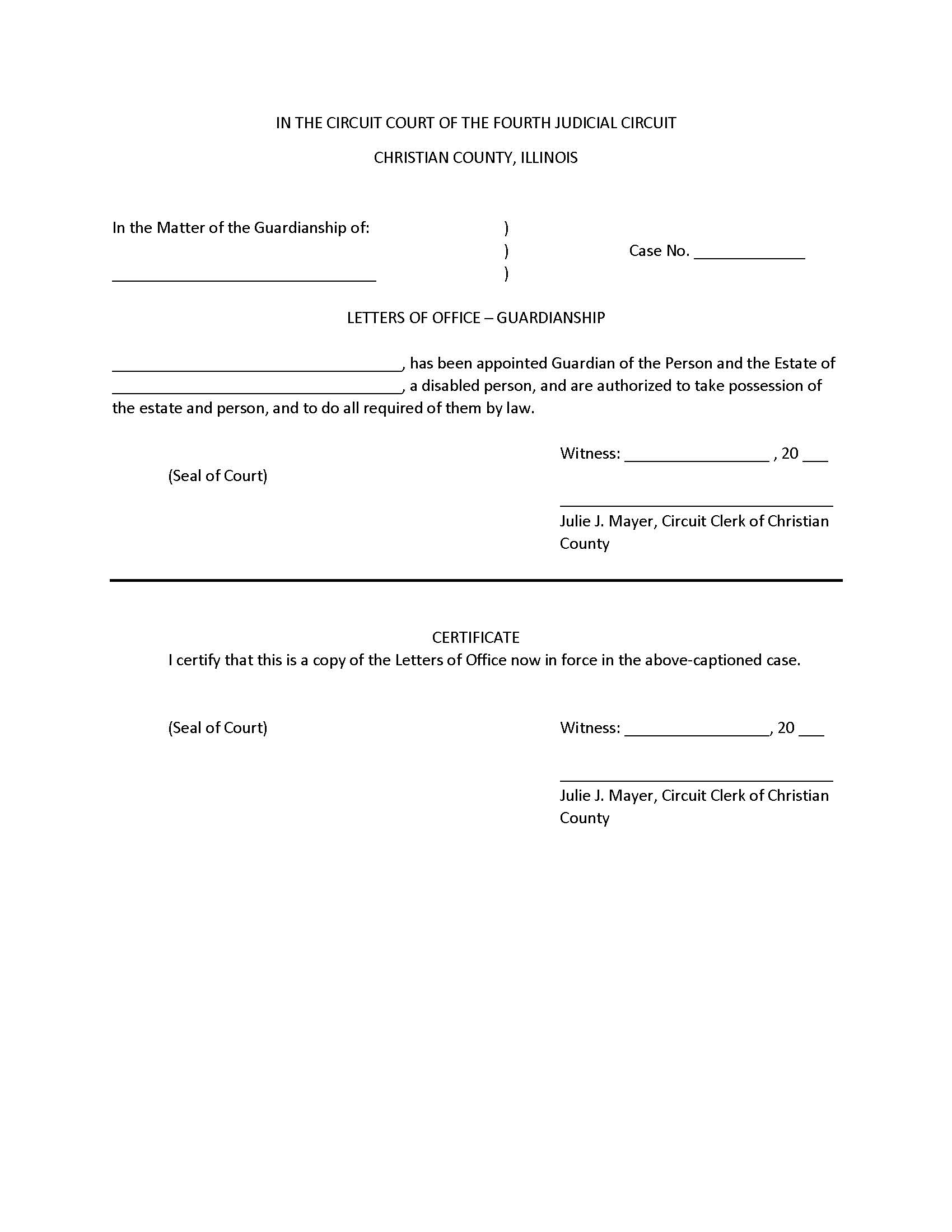 Letters Of Office - Guardianship (Disabled Person Estate And Person) | Pdf Fpdf Docx | Illinois