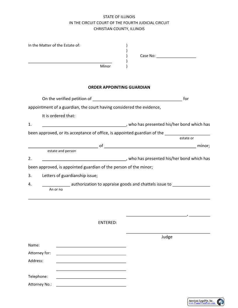 Order Appointing Guardian (Minor) | Pdf Fpdf Docx | Illinois