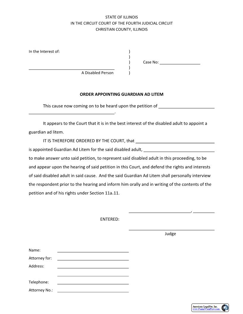 Order Appointing Guardian Ad Litem (Disabled Person) | Pdf Fpdf Docx | Illinois